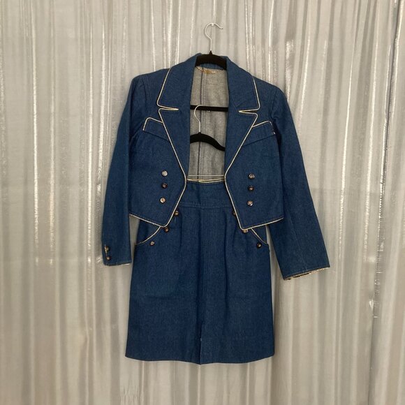 Blue Demin Blazer Pencil Skirt Suit - Picture 2 of 15